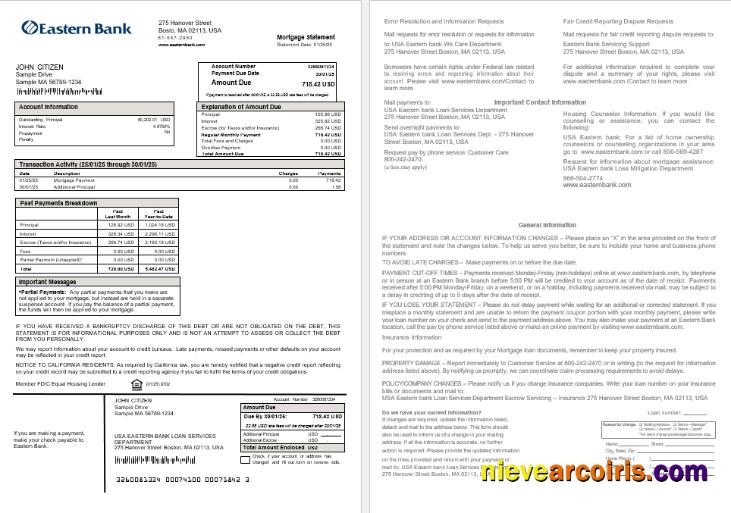 USA Eastern Bank mortgage statement